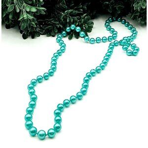 Vintage-Style Aqua Faux Pearl Beaded Necklace